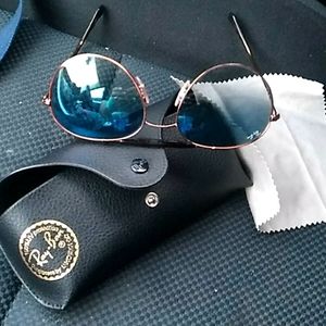 Ray Ban sunglasses blue gradient lens copper frame